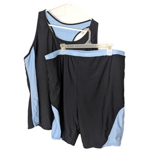 Women's 2 Piece Tankini w Shorts 24W Black Blue Racerback Swimwear